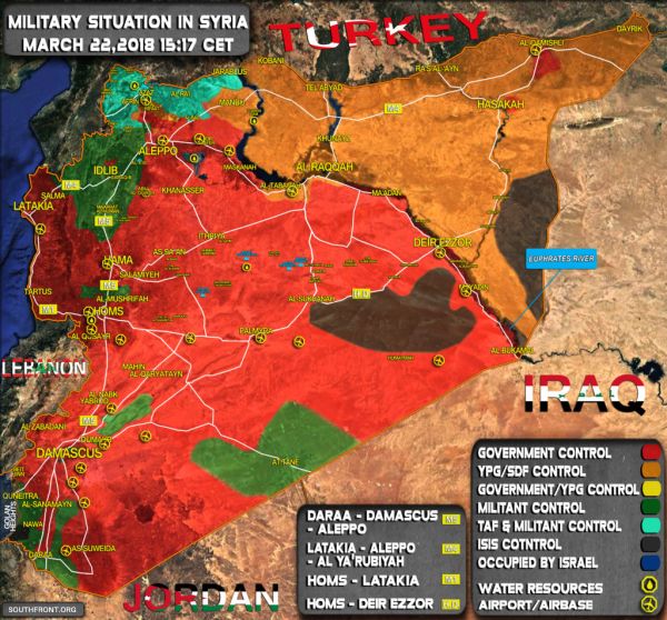Положение в Сирии к концу марта 2018 года