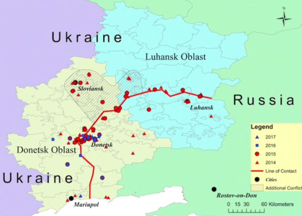 Карта обстрелов больниц в Донбассе по версии авторов The Washington Post