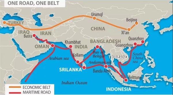 Морской Шёлковый путь (красным цветом) проходит у берегов Таиланда