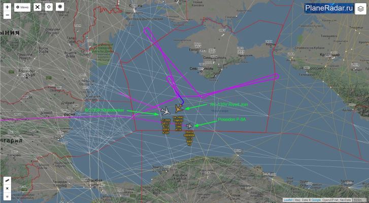 Американские самолёты над Чёрным морем 25 января. Иисточник: PlaneRadar