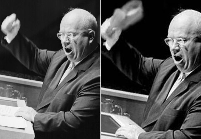 Н. Хрущев с ботинком на трибуне ООН