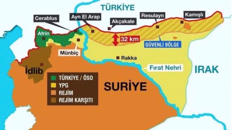 Схема предполагаемой турецкой буферной зоны в Сирии