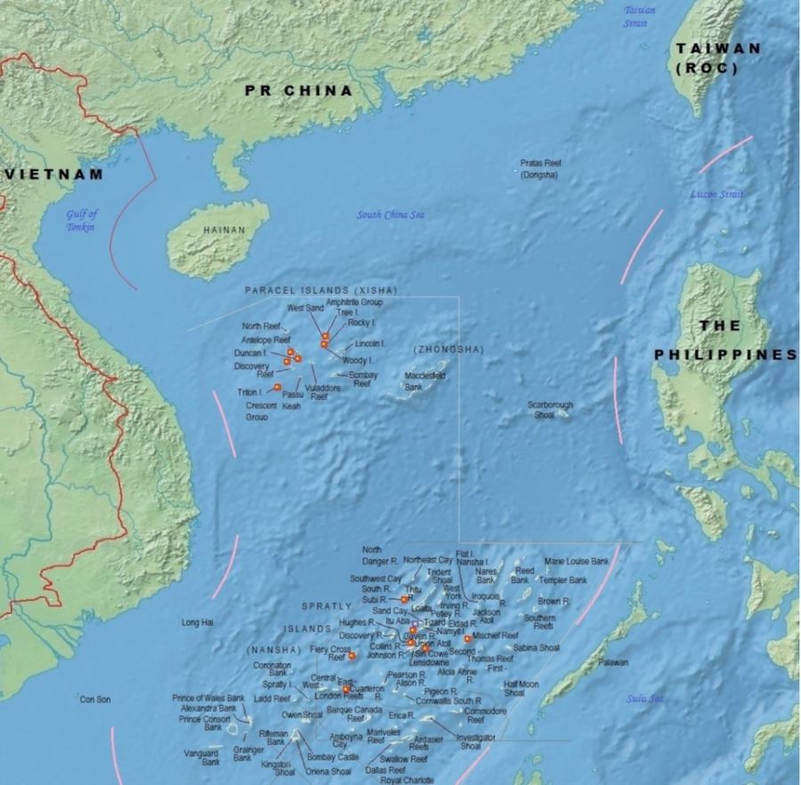 Южно-Китайское море со спорными архипелагами Сиша и Наньша