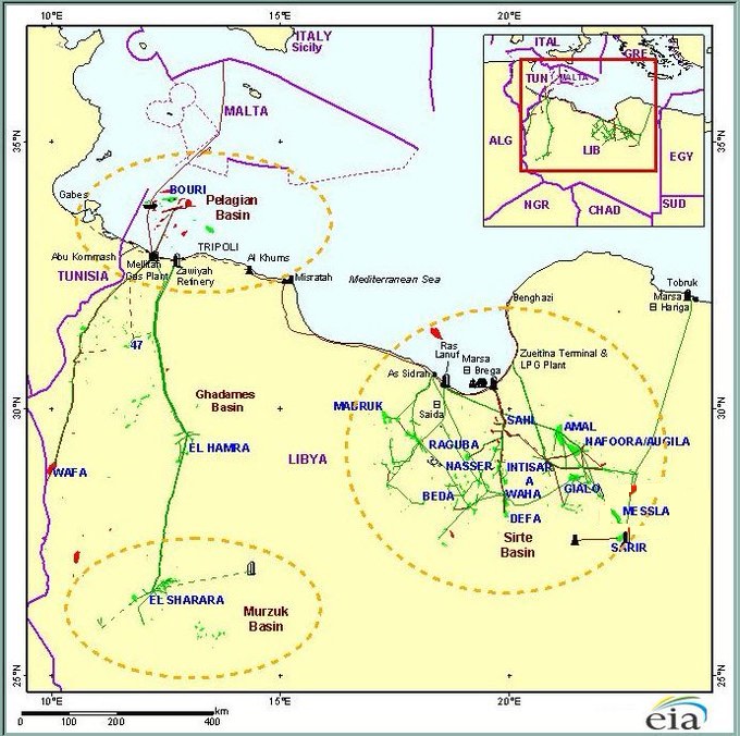 Нефтяные поля и энергетические коммуникации Ливии