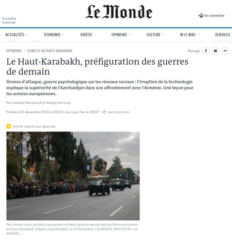 Le Monde: Война в Карабахе – пример будущих конфликтов