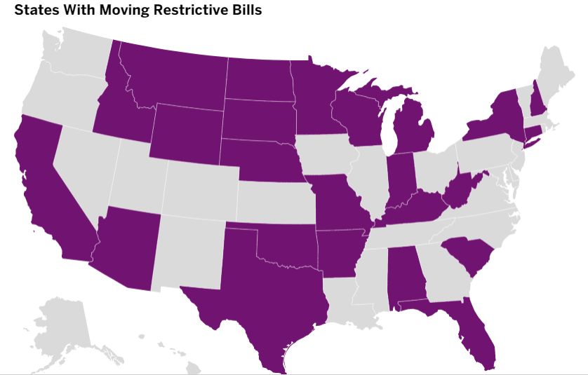 Штаты, где рассматриваются ограничительные законопроекты