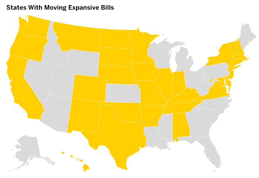 Штаты, где рассматривают расширительные законопроекты