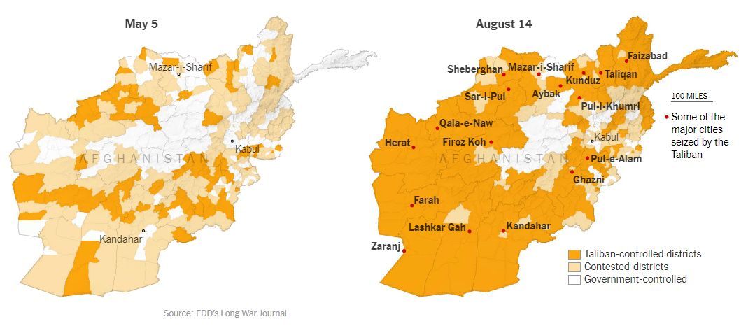 Контроль территорий в Афганистане в динамике, май – август