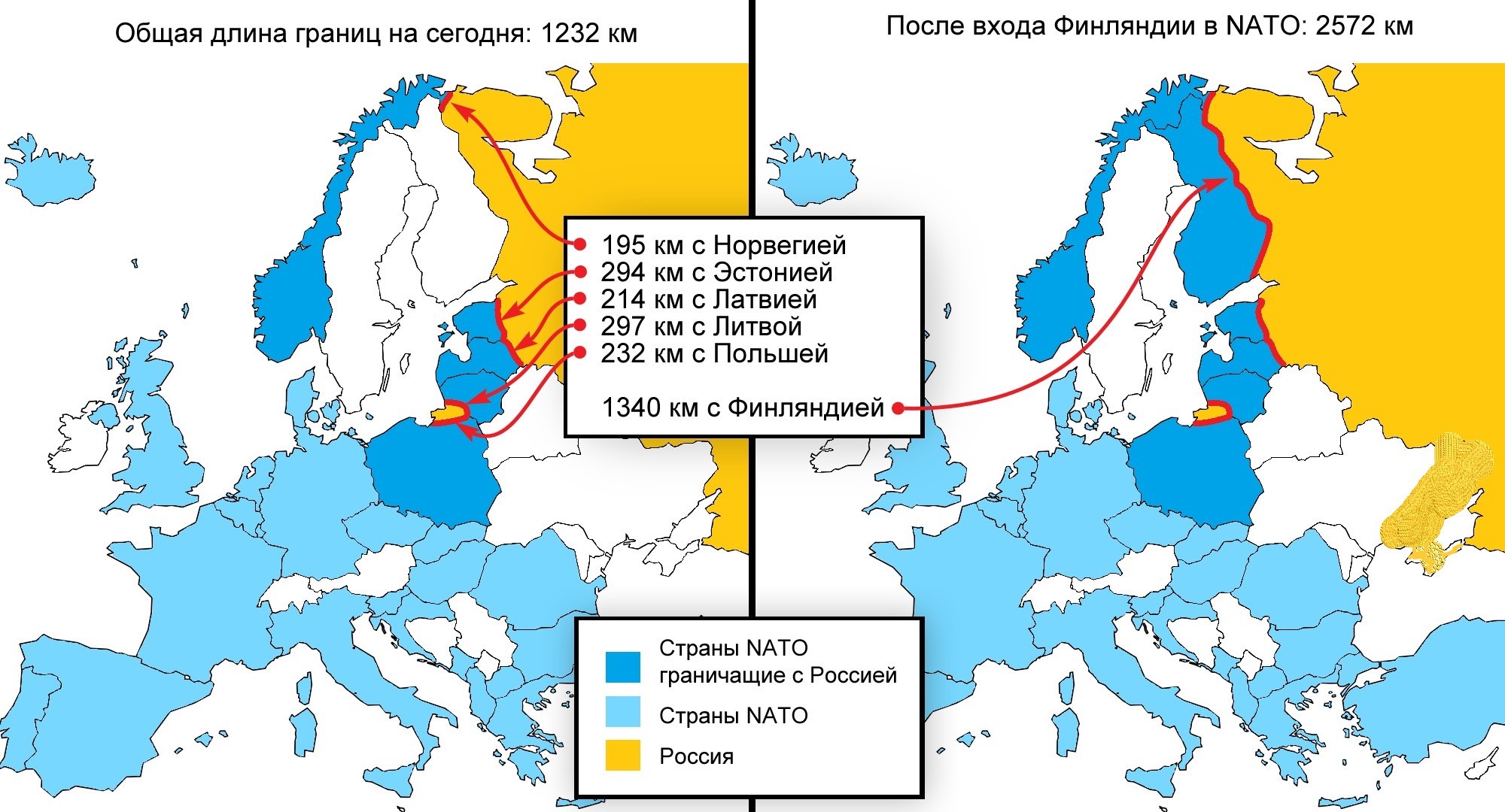 Конфигурация границ НАТО с Россией после вступления в Альянс Финляндии и Швеции