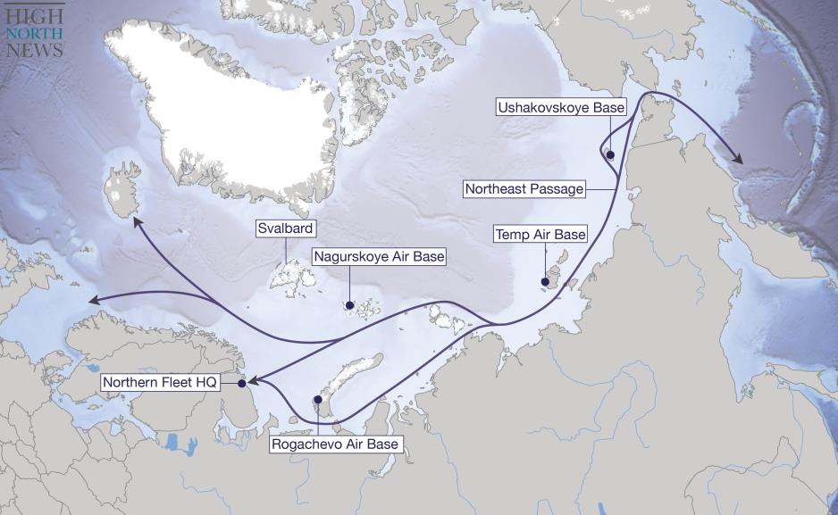 Военные и военно-воздушные базы России в Арктике по западным данным