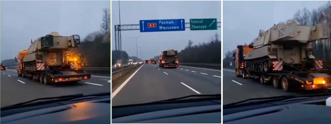 Колонны с танками на дорогах Польши
