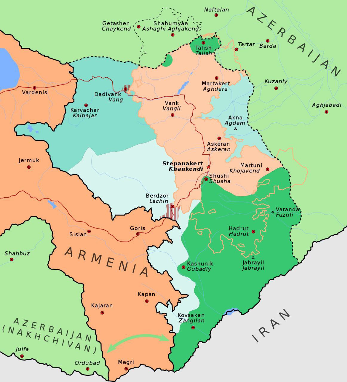 Контроль территорий в Нагорном Карабахе