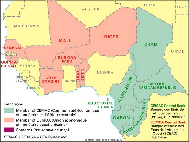 Зоны западно- и центральнофриканского франка