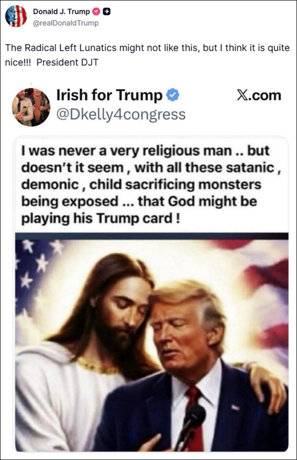 «Не кажется ли вам, – пишет сторонник президента США, – что Бог решил сыграть картой Трампа?»