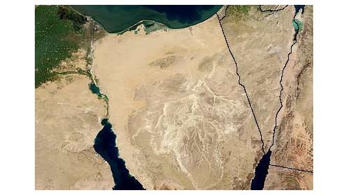 Синай и юг Израиля с небольшим участком границы Газы в верху