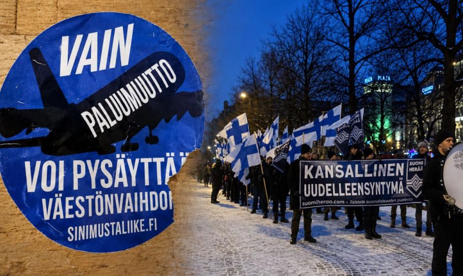 Провокационные наклейки на улицах Хельсинки принадлежат движению Sinimusta liike («Чёрно-синее движение»). В Финляндии и за её пределами его называют открыто расистским и фашистским. Международные организации бьют тревогу