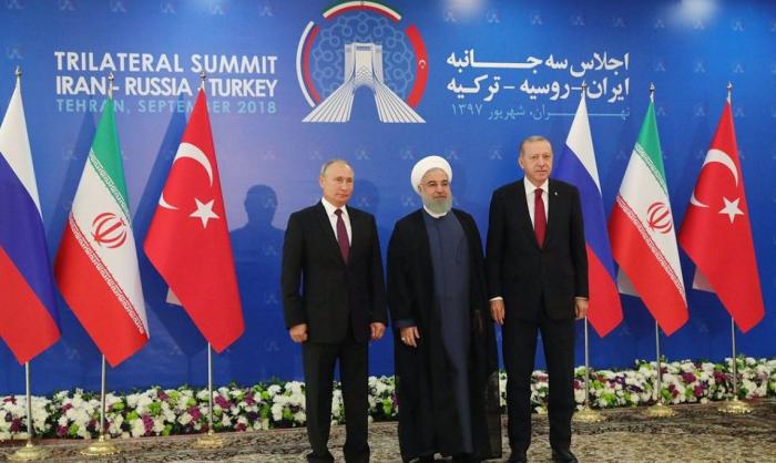 Путин, Роухани и Эрдоган на встрече в Тегеране 7 сентября 2018 года