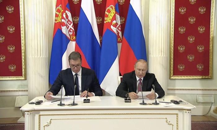 Президенты России и Сербии Владимир Путин и Александр Вучич