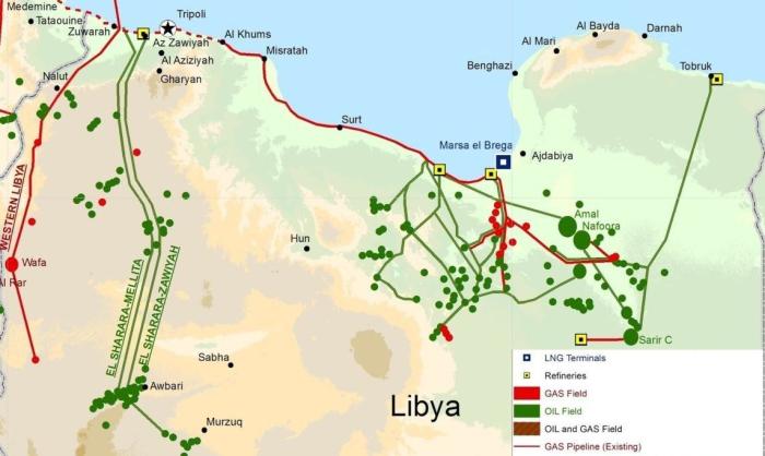 Карта энергетических ресурсов и коммуникаций Ливии