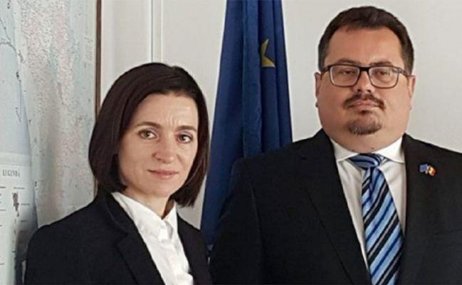 Экс-премьер Молдовы Майя Санду и посол ЕС в Молдове Петер Михалко