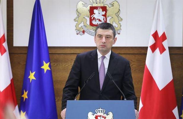 Премьер-министр Грузии Георгий Гахария на брифинге 17 марта