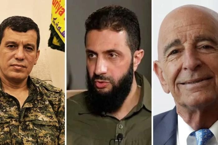 Основные действующие лица драмы сирийских курдов: командующий СДС М. Абди, временный президент Сирии М. аш-Шара`а и спецпредставитель Трампа, помол США в Турции Том Баррак