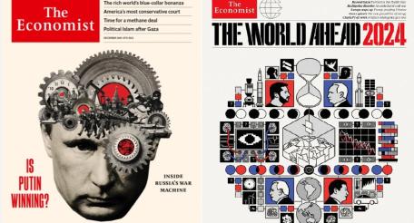 Свежая обложка The Economist не требует привлечения экспертов по дешифровкке пиктограмм для того, чтобы понять, что у России, в отличие от Запада, всё идет как надо