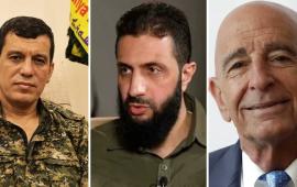 Основные действующие лица драмы сирийских курдов: командующий СДС М. Абди, временный президент Сирии М. аш-Шара`а и спецпредставитель Трампа, помол США в Турции Том Баррак